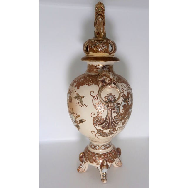 Satsuma Antique Signed Japanese Satsuma Lidded Porcelain Censer, Meiji Period For Sale - Image 4 of 18
