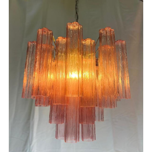 Gold Pink Glass Tube Chandelier, Murano, 1970s For Sale - Image 8 of 18