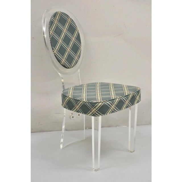 Vintage Hill Mfg Mid Century Modern Lucite Oval Cameo Back Upholstered Vanity Side Chair. Circa Mid 20th Century....