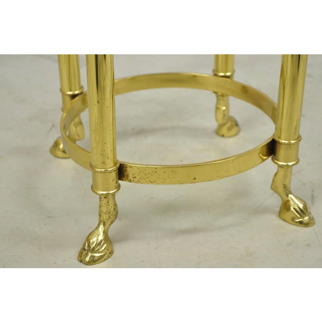 Late 20th Century Vintage Hollywood Regency Brass Hoof Foot Glass Top Graduating Side Table - Pair For Sale - Image 5 of 15