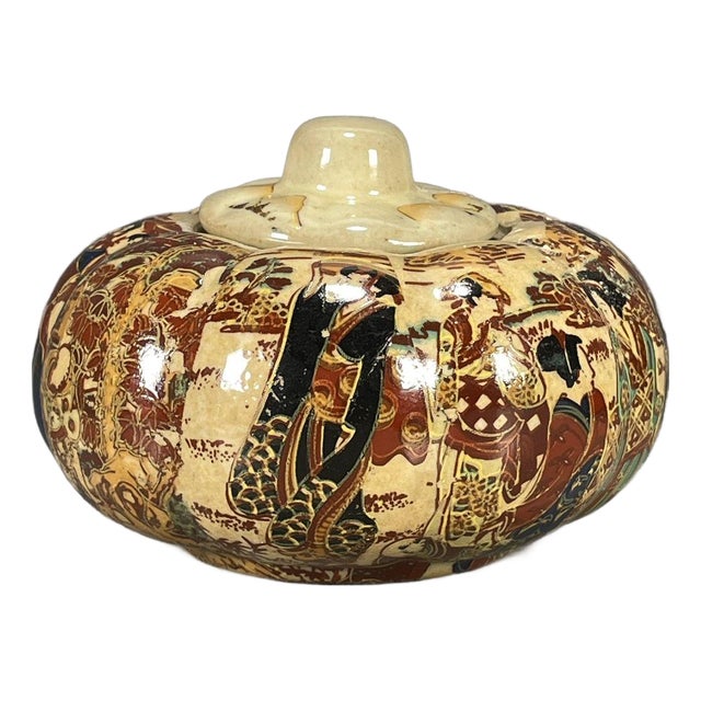 Antique Japanese Satsuma Lidded Jar With Hand-Painted Figural Scenes For Sale