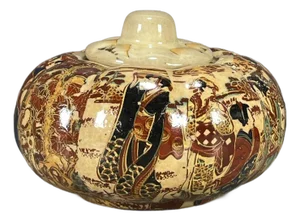 Antique Japanese Satsuma Lidded Jar With Hand-Painted Figural Scenes