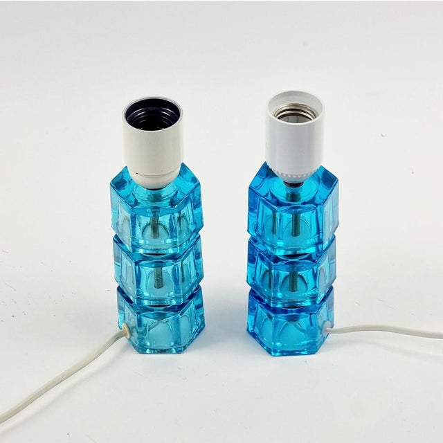 Mid-Century Glass and Brass Bedside Table Lamps attributed to Carl Fagerlund for Orrefors, Sweden, 1960s, Set of 2 For Sale - Image 6 of 9