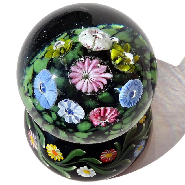 Beautiful vintage Murano hand blown colorful spring wild flowers Italian art glass pedestal paperweight. Created in the...