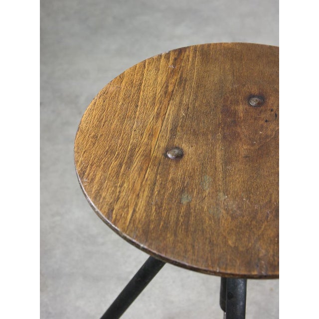 Industrial Mid-Century Industrial Italian Black Metal and Plywood Swivel Stool, 1950s For Sale - Image 3 of 12