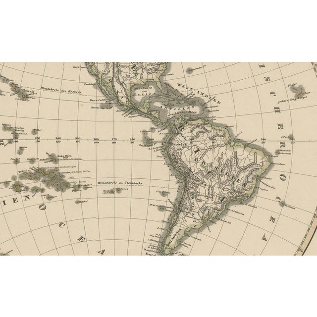 Cream Western & Eastern Hemisphere Maps with World Double Hemisphere Engravings, 1857, Set of 2 For Sale - Image 8 of 17