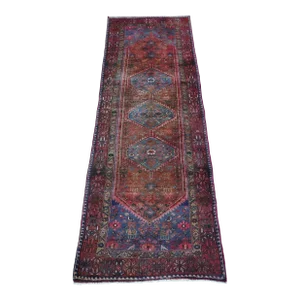 1940s Vintage Handknotted Persian Runner Rug. 3'7"x 10'