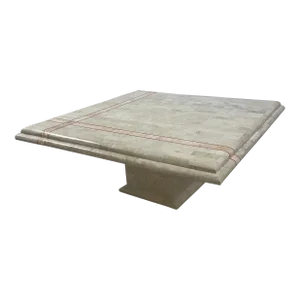 Maitland Smith Tessellated Travertine Pink Marble and Brass Square Coffee Table