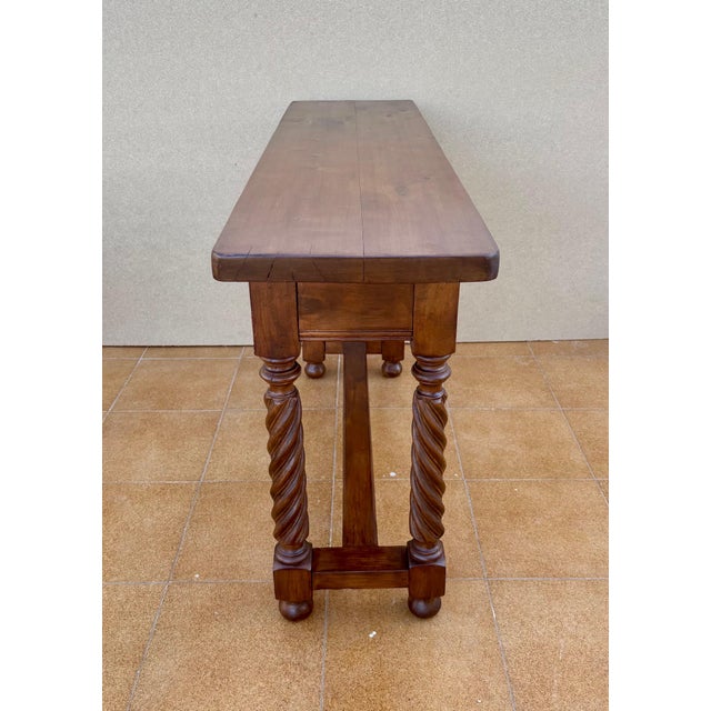 Baroque Spanish Carved Console Table with Barley Twist Legs and Two Drawers, 1930s For Sale - Image 3 of 12