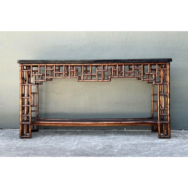 Lexington Furniture Vintage Lexington Fretwork Rattan Console Table For Sale - Image 4 of 12