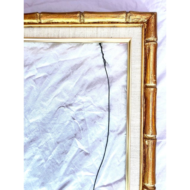 French 1950s Giltwood Bamboo-Style Linen Wood Picture Frame For Sale - Image 3 of 13