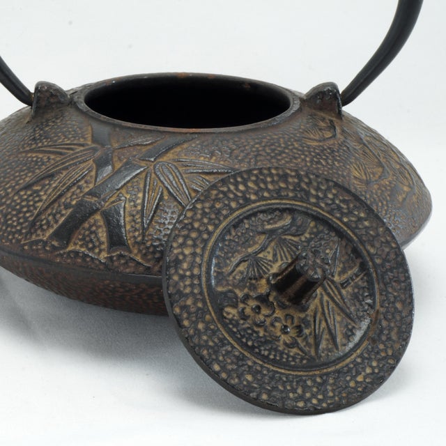 Black Vintage Japanese Cast Iron Teapot Three Winter Friends Motif For Sale - Image 8 of 13