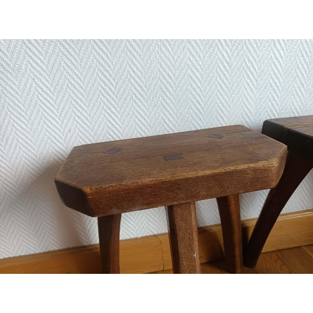 Wood Vintage Brutalist Stools, 1950s, Set of 2 For Sale - Image 7 of 10