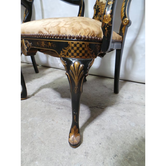 Rococo Style Oriental Painted Arm Chairs For Sale In Miami - Image 6 of 12