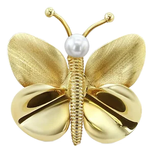 5MM Pearl Gold Butterfly Brooch 14k Yellow Gold