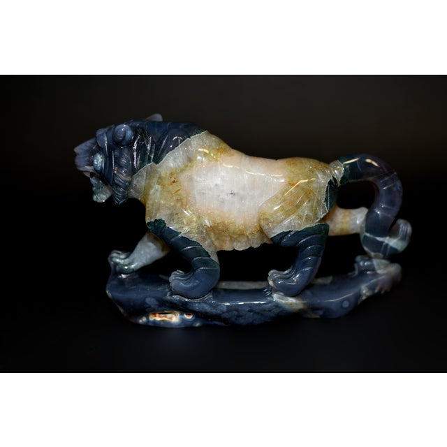 Modern Large Gemstone Tiger Statue Agate With Crystal Geodes For Sale - Image 3 of 14