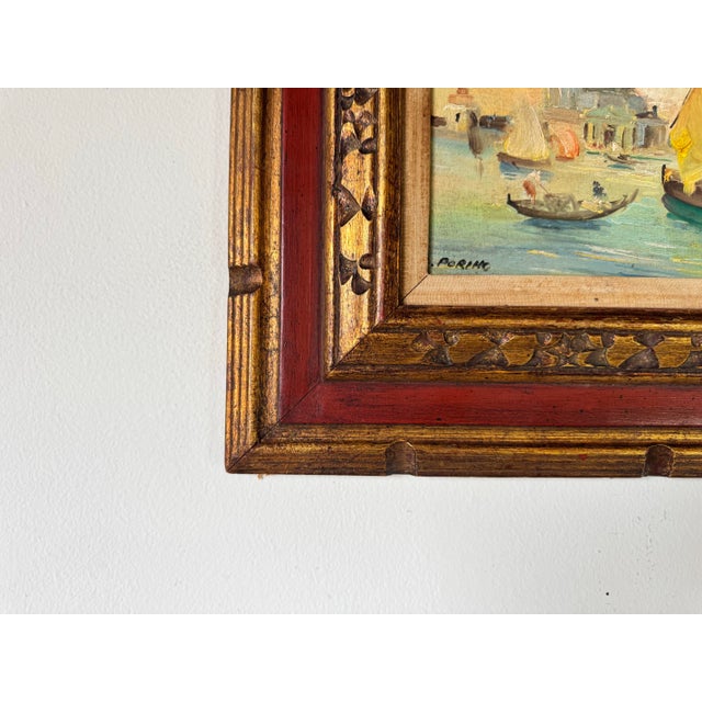 1970s 1970s Vintage Venice Coastal - Sailboat Landscape Scene Oil Painting by L. Porino For Sale - Image 5 of 12