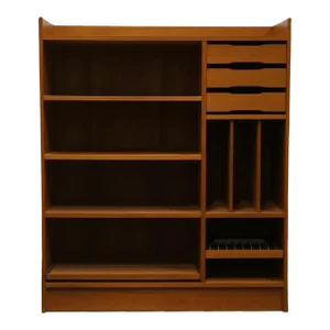 High End Vintage Danish Modern Teak Wood 37" Media Shelving / Bookcase