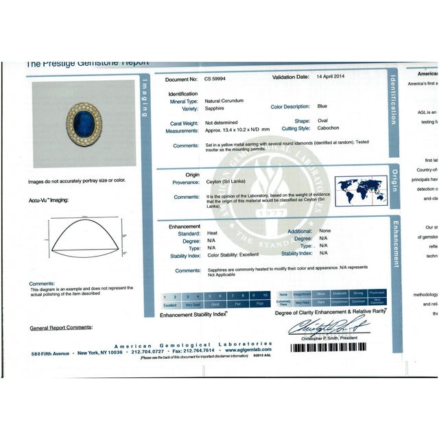 AGL Certified Natural Ceylon Sapphire Cabochon Stud / Clip Earring 18 Kt Gold For Sale In New York - Image 6 of 18