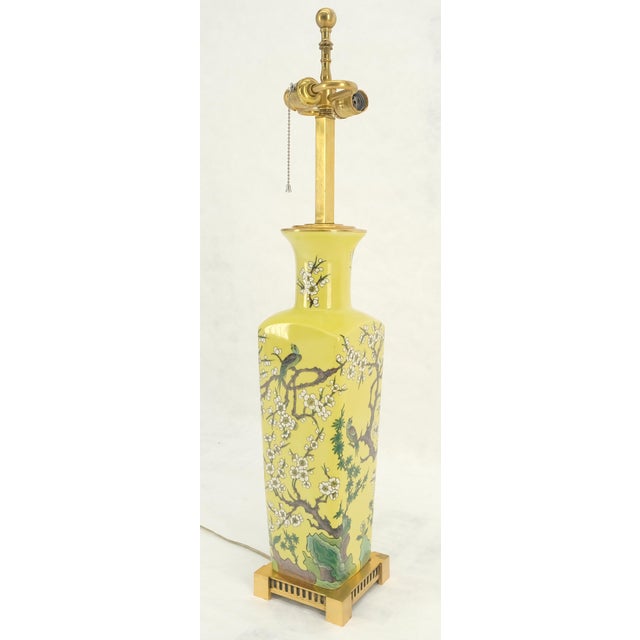 Late 20th Century Trees & Birds Decorated Ceramic Asian Vase Shape Table Lamp on Brass Base MINT For Sale - Image 5 of 9