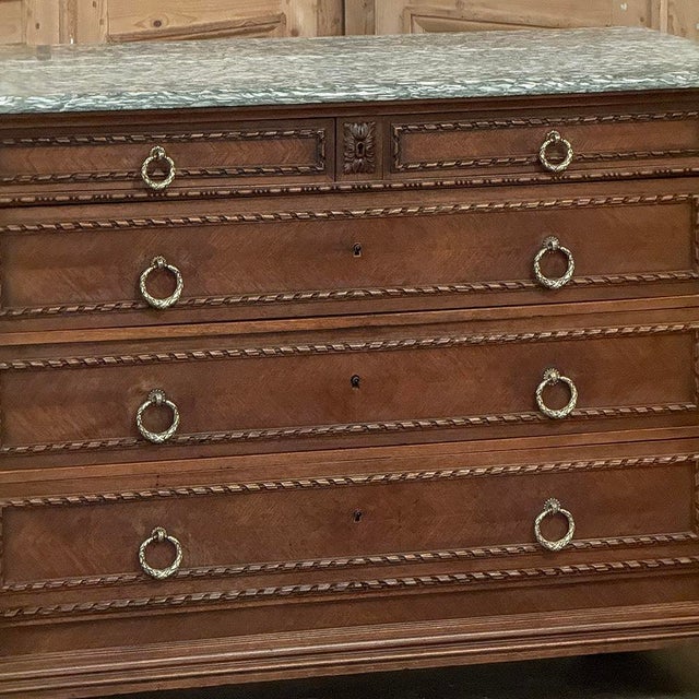 Wood 19th Century French Louis XVI Walnut Marble Top Commode For Sale - Image 7 of 16