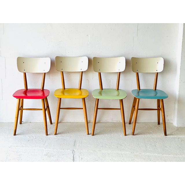 Blue Vintage Dining Chairs from Ton, 1950, Set of 4 For Sale - Image 8 of 18