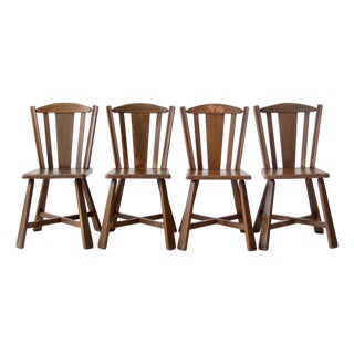 Mid-Century Folk Wood Dining Chairs Set of 4 For Sale