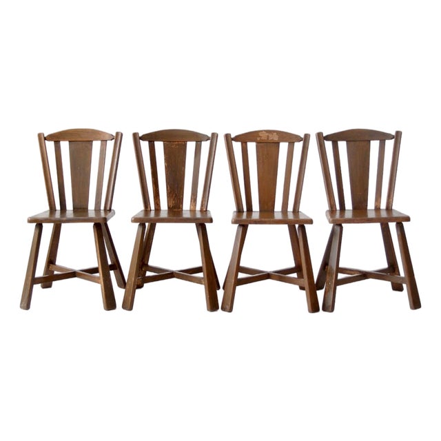 Mid-Century Folk Wood Dining Chairs Set of 4 For Sale