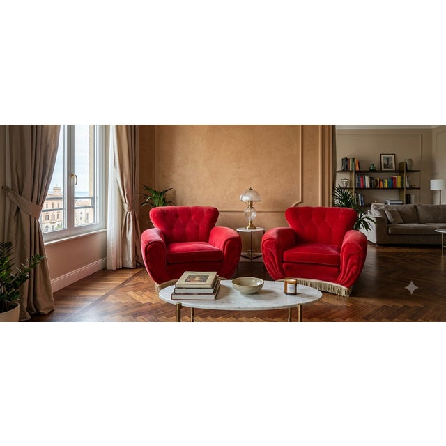 This pair of armchairs represents an extraordinary testament to high-period Milanese design, attributed to the renowned...