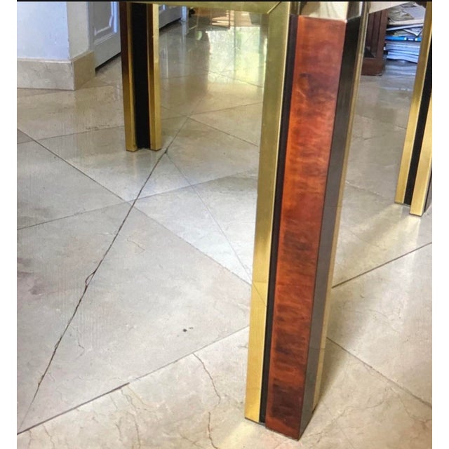Metal Vintage 80s Modern Faux Bois Brass Coffee Table For Sale - Image 7 of 8