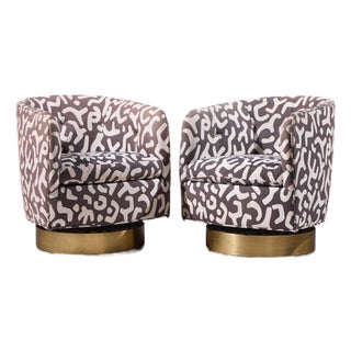 Milo Baughman for Thayer Coggin Mid Century Roxy Brass Swivel Club Lounge Chairs - Pair For Sale