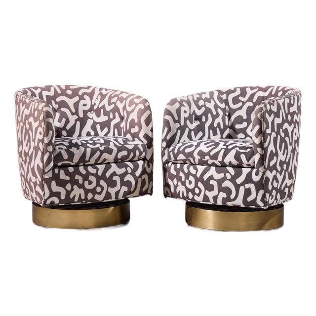 Milo Baughman for Thayer Coggin Mid Century Roxy Brass Swivel Club Lounge Chairs - Pair For Sale