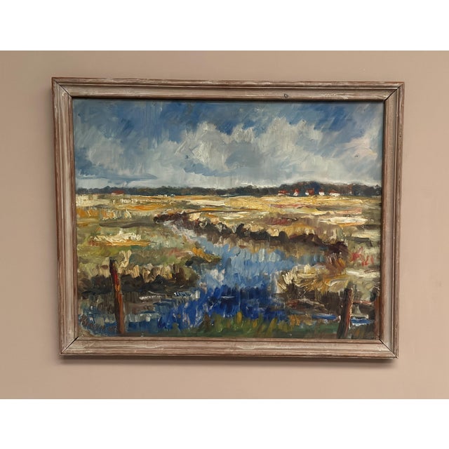 Niels Mandrup Bruun, Marshland from Ribe, 1937, Oil Painting on Canvas, Framed For Sale - Image 11 of 18