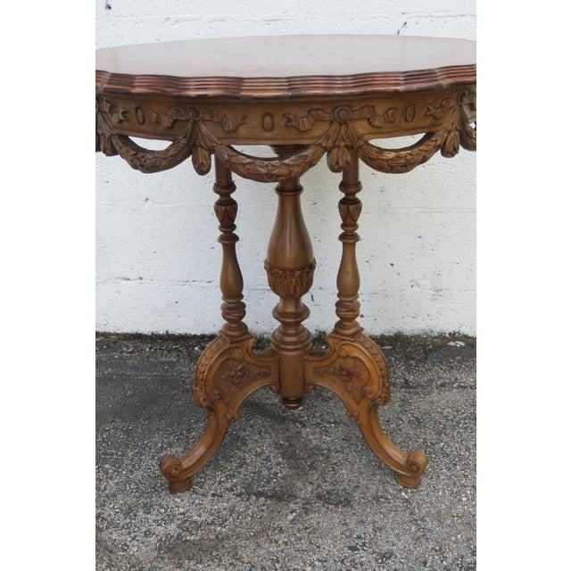 French Side TableEarly 1900s French Inlay Carved Burlwood Side End Center Table 6226 For Sale - Image 3 of 13