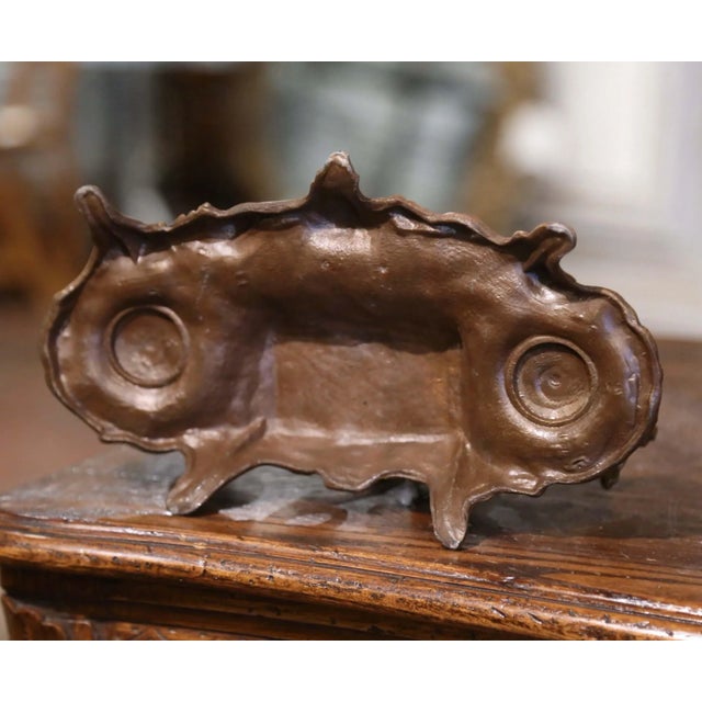 19th Century French Gilt Spelter Inkwell With Rooster Sculpture Signed A. Bossu For Sale - Image 12 of 12