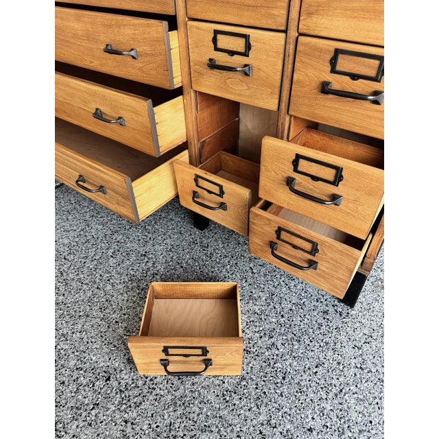 Monumental 13-Foot Antique Apothecary Haberdashery Cabinet (63 Drawers) For Sale - Image 11 of 17