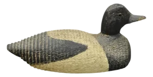 Antique Carved Wood Wooden Black and White 13" Mallard Duck Decoy W/ Glass Eyes