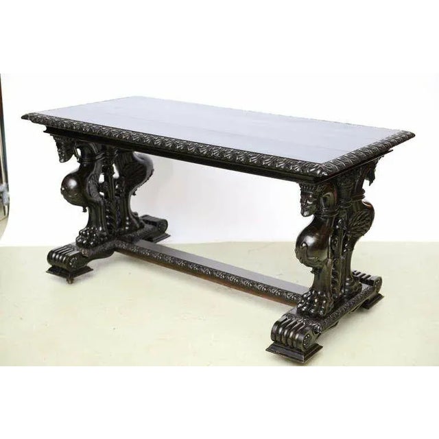 Antique Tycoons 19th Century Renaissance Revival English Ebony Table-Writing/Console/Library/Center Tycoon’s Provenance For Sale In West Palm - Image 6 of 10