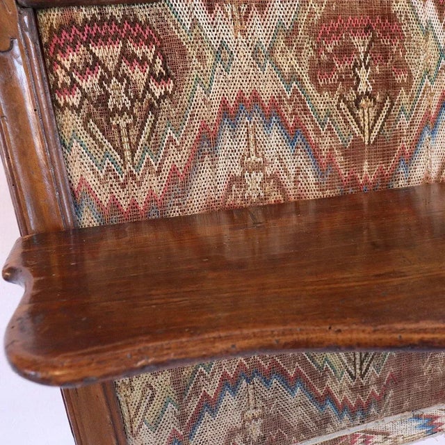 Wood French Walnut Flame Stitch Upholstered Fireplace Screen For Sale - Image 7 of 12