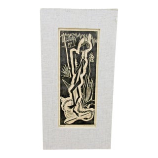 1950s Fannie Mennen Matted Woodcut Block Print Haiti From Plum Nelly Art Show For Sale