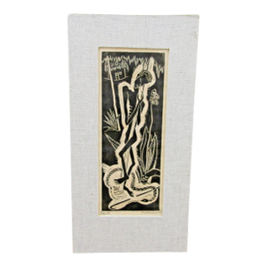 1950s Fannie Mennen Matted Woodcut Block Print Haiti From Plum Nelly Art Show