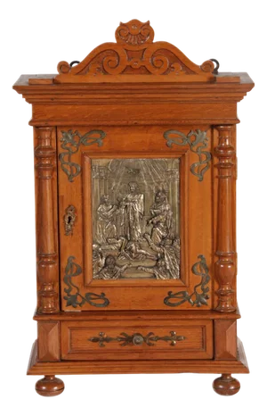 Antique Art Nouveau Hanging Cabinet in Oak and Brass, 1900