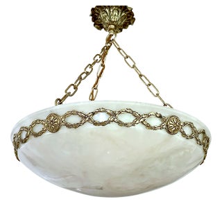 French Art Deco Alabaster and Bronze Pendant Light, 1930s For Sale