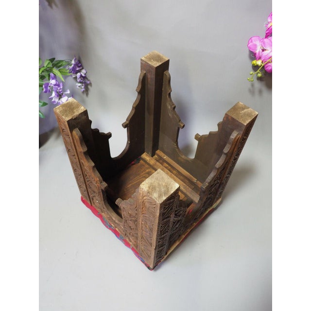 Vintage Hand-Carved Wooden Stoll Chair, Afghanistan For Sale - Image 6 of 14