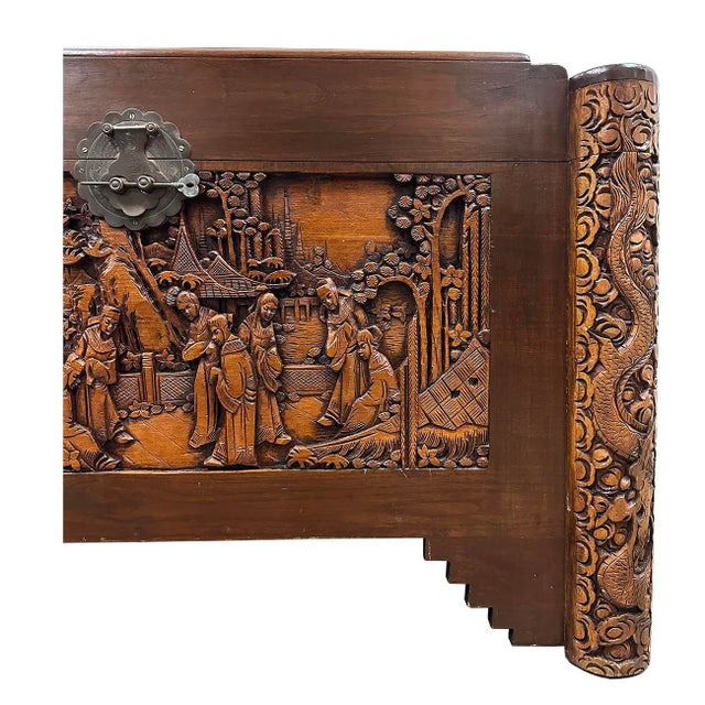 Wood Early 20th Century Chinese Carved Dragon Camphor Wood Hope Chest For Sale - Image 7 of 11