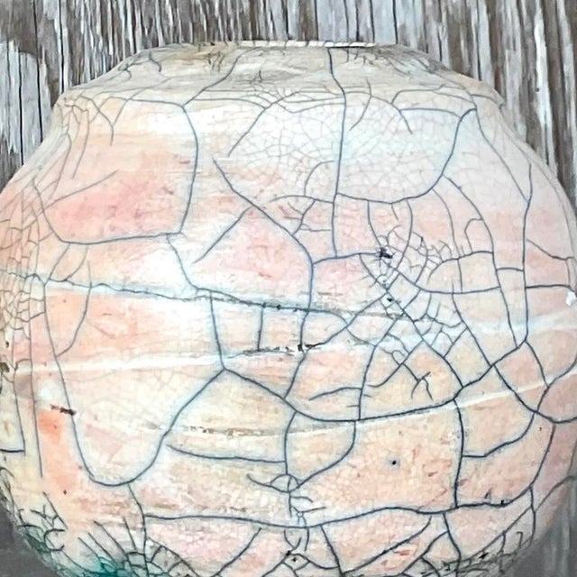 Vintage Boho Raku Fired Vase For Sale - Image 11 of 12
