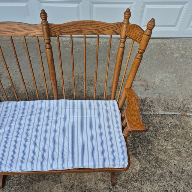 1990s American Oak Windsor Style 2-Person Double Glider Rocking Bench For Sale In Washington DC - Image 6 of 12