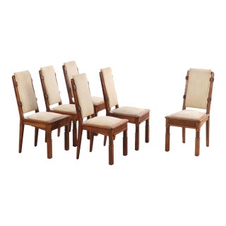 Rare Set of Six French Oak Dining Chairs by Charles Dudouyt, C 1940 For Sale