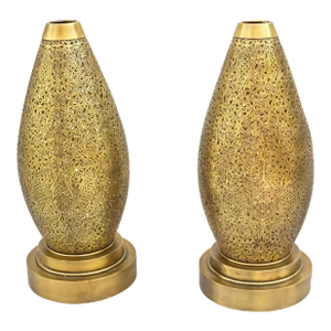 Vintage Hand-Pierced Moorish Brass Table Lamps - Set of 2