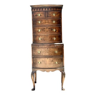 Vintage Burl Wood Tall Chest With Swag Detail For Sale